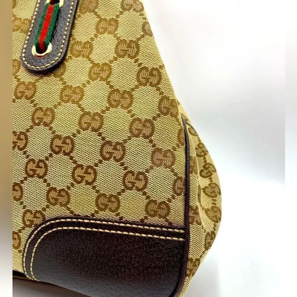Auth GUCCI GG Monogram Tan Brown Canvas Leather Princey Shoulder 2way Handbag